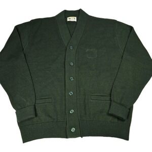 Vintage Signet Green Wool School Cardigan  Size XL USA 100% ACRYLIC WPL 7377